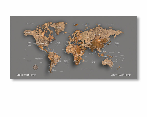 Wood Style World Map Canvas, Push Pin World Travel Map, Personalized Large World Map, DIY Push Pin Travel Map Canvas image 1
